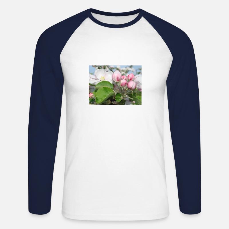 Apple Blossom Branches Spring Summer - Unisex Long Sleeve Baseball T-Shirt - white/navy