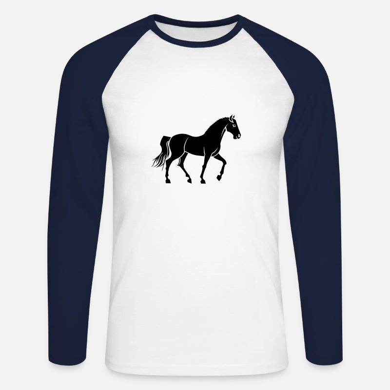 Pferd - Unisex Baseballshirt langarm - Weiß/Navy