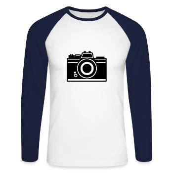 Kamera - Unisex Baseballshirt langarm - Weiß/Navy - Vorne - Nik (191cm)