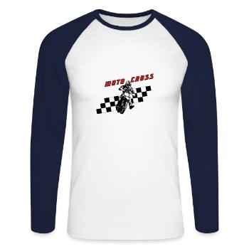 Course de motocross - T-shirt baseball manches longues Homme - blanc/marine - Devant - Nik (191cm)