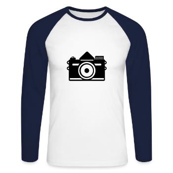 Camera - Unisex Long Sleeve Baseball T-Shirt - white/navy - Front - Nik (191cm)