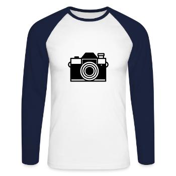 Camera - Unisex Long Sleeve Baseball T-Shirt - white/navy - Front - Nik (191cm)