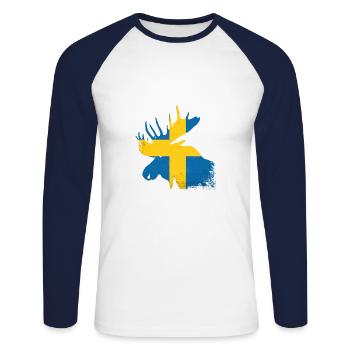 Elch Silhouette Schweden - Unisex Baseballshirt langarm - Weiß/Navy - Vorne - Nik (191cm)