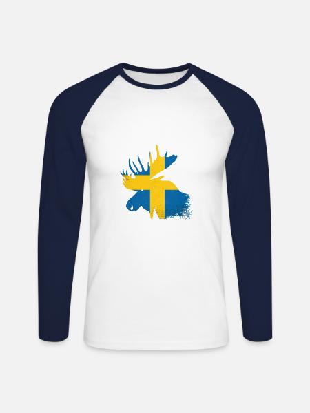 Elch Silhouette Schweden - Unisex Baseballshirt langarm - Weiß/Navy