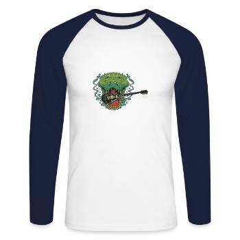 Devil’s Salute Crocodile mange de la guitare - T-shirt baseball manches longues Homme - blanc/marine - Devant - Nik (191cm)