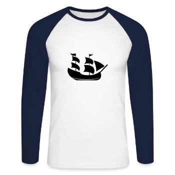 Piratenschiff - Unisex Baseballshirt langarm - Weiß/Navy - Vorne - Nik (191cm)