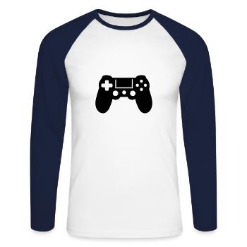 manette de jeux vidéo - T-shirt baseball manches longues Homme - blanc/marine - Devant - Nik (191cm)
