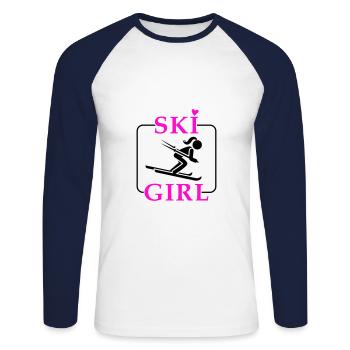 Ski Girl Skiing Mädchen - Unisex Baseballshirt langarm - Weiß/Navy - Vorne - Nik (191cm)