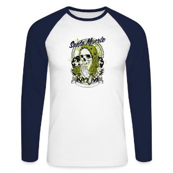 Funérailles Dia de los Muertos - T-shirt baseball manches longues Homme - blanc/marine - Devant - Nik (191cm)