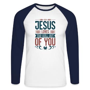 Baptism, Communion and Confirmation Gifts - Unisex Long Sleeve Baseball T-Shirt - white/navy - Front - Nik (191cm)