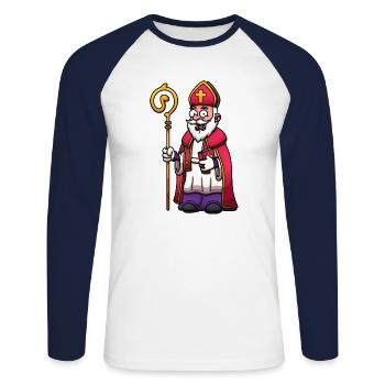 Saint Nicolas - T-shirt baseball manches longues Homme - blanc/marine - Devant - Nik (191cm)