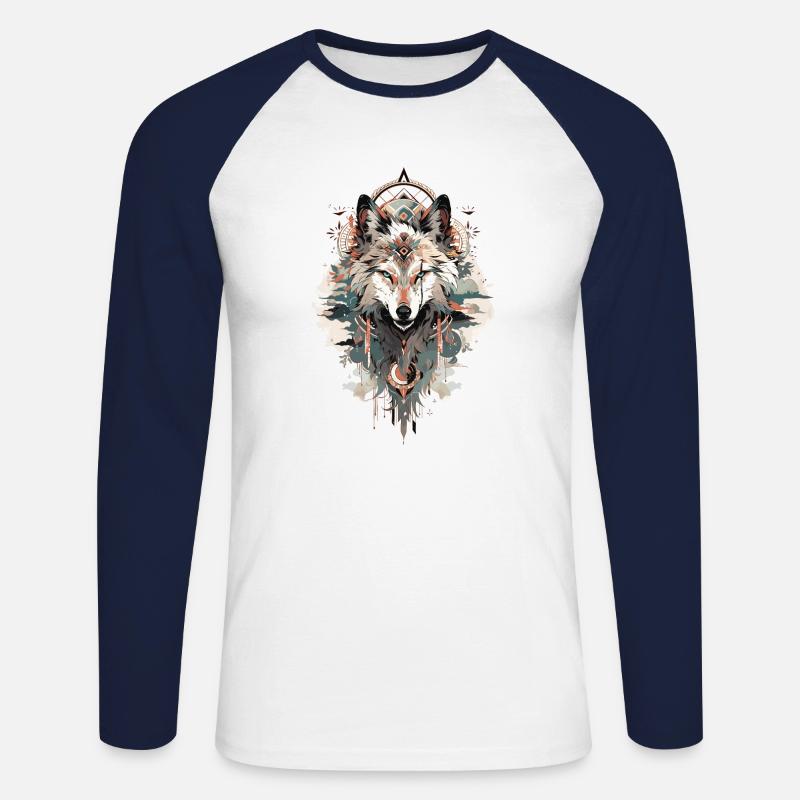Vintage Wolf - Unisex Baseballshirt langarm - Weiß/Navy