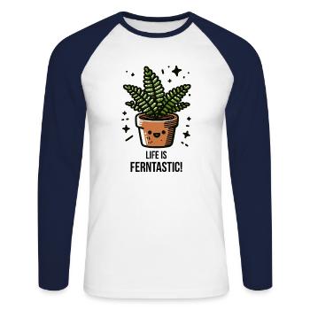 Das Leben ist ferntastisch - Unisex Baseballshirt langarm - Weiß/Navy - Vorne - Nik (191cm)