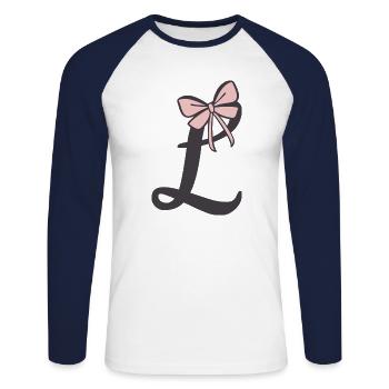 Lettre initiale L - T-shirt baseball manches longues Homme - blanc/marine - Devant - Nik (191cm)