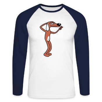 chien détendu gars paix signe de la main détendu - T-shirt baseball manches longues Homme - blanc/marine - Devant - Nik (191cm)