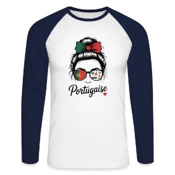 Portuguese - Unisex Long Sleeve Baseball T-Shirt - white/navy - Front - Nik (191cm)