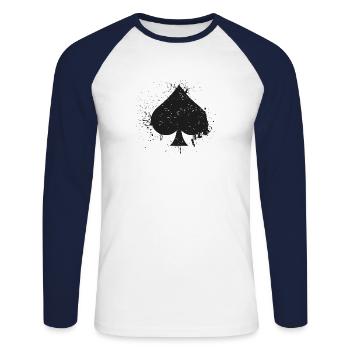 Vintage Spade Poker Spiel | Kartenspieler - Unisex Baseballshirt langarm - Weiß/Navy - Vorne - Nik (191cm)