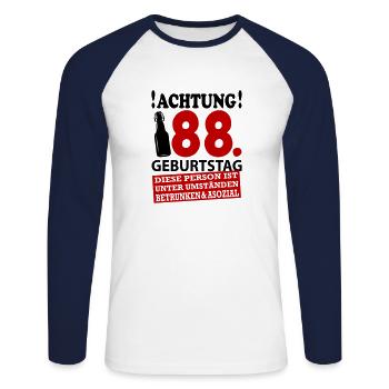 88 Geburtstag Besoffen Alkohol Jahre - Unisex Baseballshirt langarm - Weiß/Navy - Vorne - Nik (191cm)
