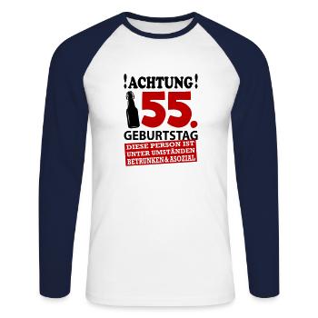 55 Geburtstag Besoffen Alkohol Jahre - Unisex Baseballshirt langarm - Weiß/Navy - Vorne - Nik (191cm)