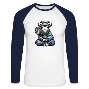 Chèvre Joueur De Tennis Design Sportif - T-shirt baseball manches longues Homme - blanc/marine - Devant - Nik (191cm)
