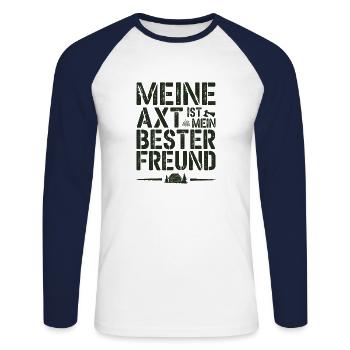 Ma hache est mon meilleur ami Dictons en bois - T-shirt baseball manches longues Homme - blanc/marine - Devant - Nik (191cm)