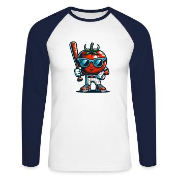 Cool tomato baseball player illustration avec - T-shirt baseball manches longues Homme - blanc/marine - Devant - Nik (191cm)