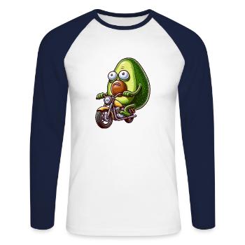Moto Concombre Aventure Liberté - T-shirt baseball manches longues Homme - blanc/marine - Devant - Nik (191cm)