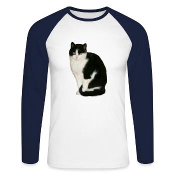 Katze schwarz - weiß - Unisex Baseballshirt langarm - Weiß/Navy - Vorne - Nik (191cm)