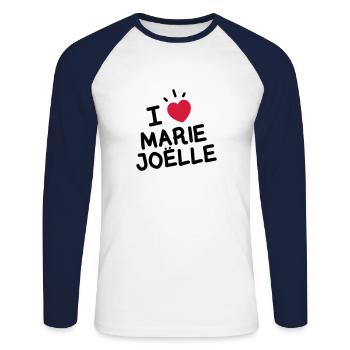 I Love Marie Joelle - T-shirt baseball manches longues Homme - blanc/marine - Devant - Nik (191cm)