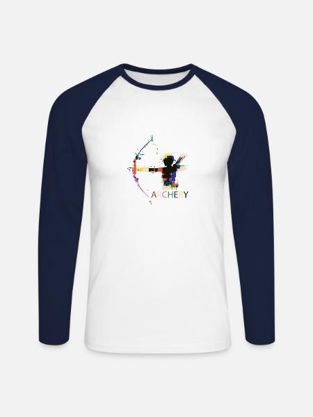 Bogenschießen Bogen Bogensport Comic Geschenk - Unisex Baseballshirt langarm - Weiß/Navy