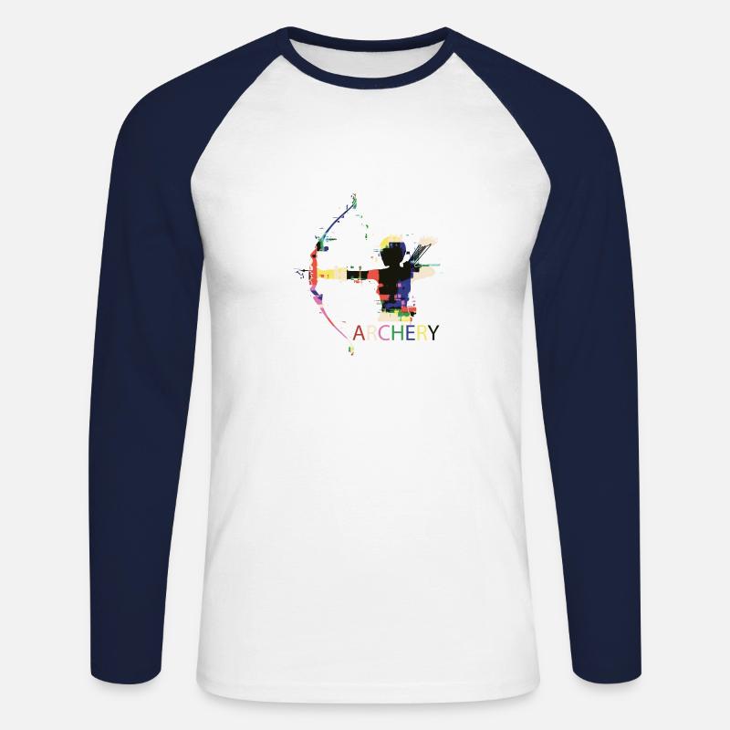 Bogenschießen Bogen Bogensport Comic Geschenk - Unisex Baseballshirt langarm - Weiß/Navy