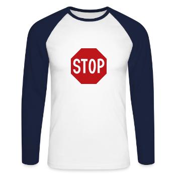 STOP stop sign car driver's license highway - Unisex Long Sleeve Baseball T-Shirt - white/navy - Front - Nik (191cm)