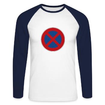 Verkehrsschild Führerschein absolutes Halteverbot - Unisex Baseballshirt langarm - Weiß/Navy - Vorne - Nik (191cm)