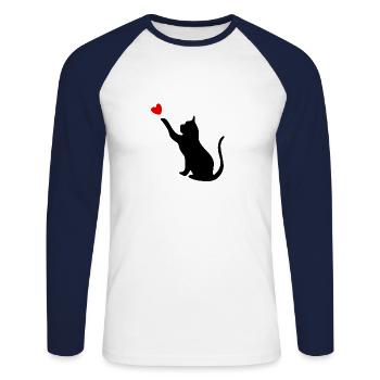Chat avec coeur - T-shirt baseball manches longues Homme - blanc/marine - Devant - Nik (191cm)