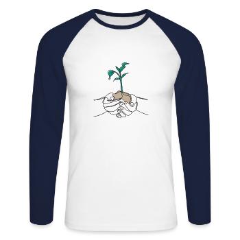 One Line Leaf black - Unisex Long Sleeve Baseball T-Shirt - white/navy - Front - Nik (191cm)