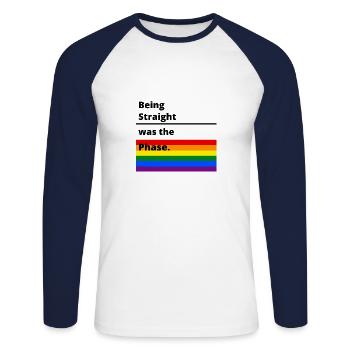 Être droit était la phase. | Cadeaux queer | - T-shirt baseball manches longues Homme - blanc/marine - Devant - Nik (191cm)