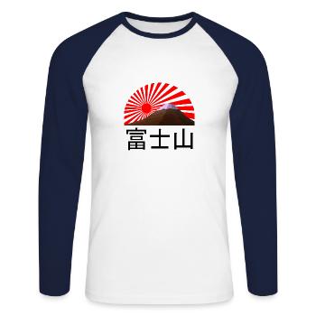 Soleil levant sur le mont Fuji - T-shirt baseball manches longues Homme - blanc/marine - Devant - Nik (191cm)