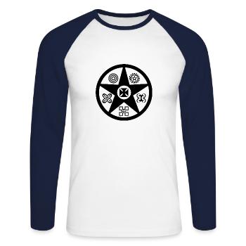 Adinkra T-shirt - Pilier de la transformation - T-shirt baseball manches longues Homme - blanc/marine - Devant - Nik (191cm)