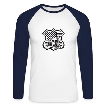 LKW USA - US-LKW amerikanische Flagge - Unisex Baseballshirt langarm - Weiß/Navy - Vorne - Nik (191cm)