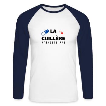 la cuillère n'existe pas - T-shirt baseball manches longues Homme - blanc/marine - Devant - Nik (191cm)