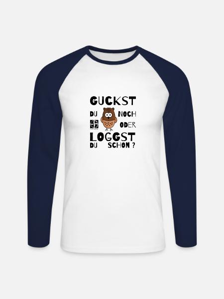 GEOCACHING - Guckst Du noch oder loggst du schon ? - Unisex Baseballshirt langarm - Weiß/Navy