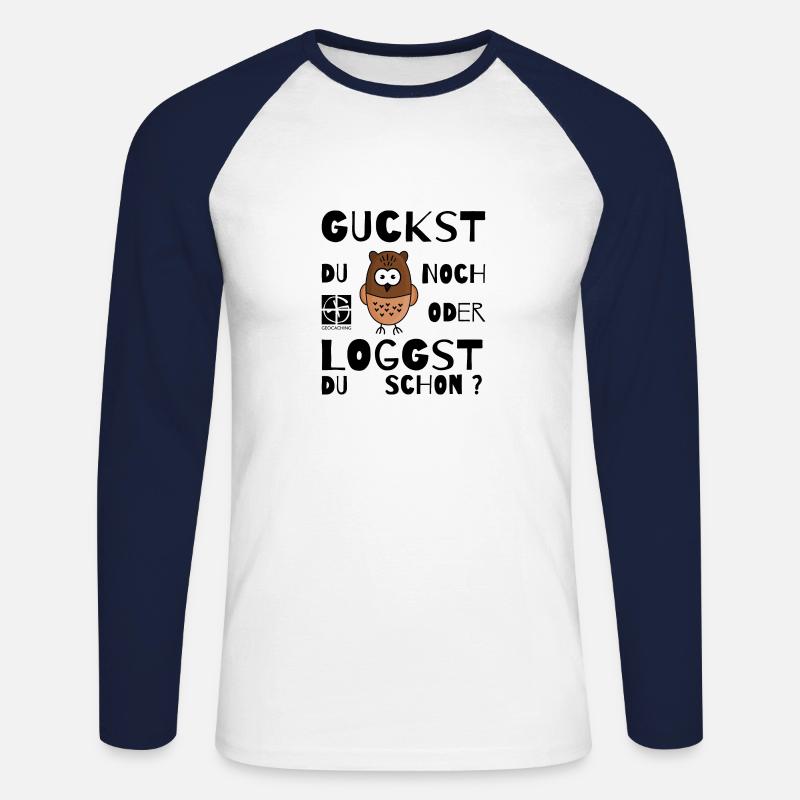 GEOCACHING - Guckst Du noch oder loggst du schon ? - Unisex Baseballshirt langarm - Weiß/Navy