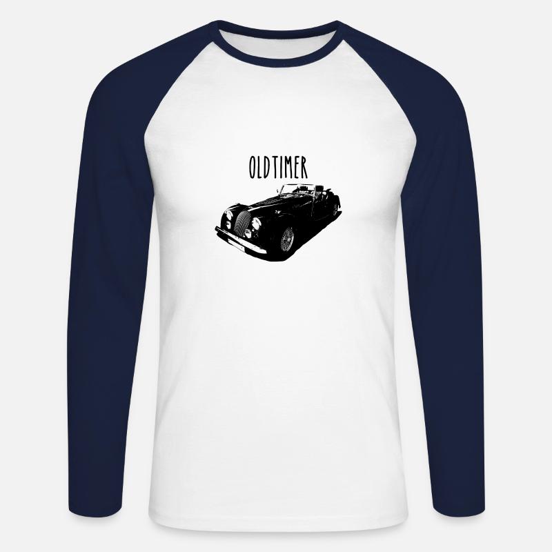Britischer Oldtimer - Plus4 oder Plus8 - Unisex Baseballshirt langarm - Weiß/Navy