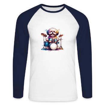 Cool Bolonka Watercolor Drummer - Unisex Long Sleeve Baseball T-Shirt - white/navy - Front - Nik (191cm)