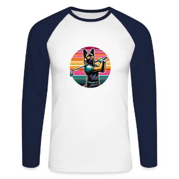 Cool Malinois Chien Golfeur Drôle - T-shirt baseball manches longues Homme - blanc/marine - Devant - Nik (191cm)