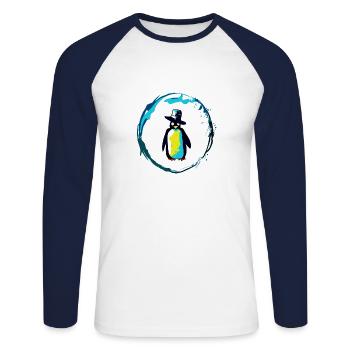 Pinguin mit Hut - Unisex Baseballshirt langarm - Weiß/Navy - Vorne - Nik (191cm)