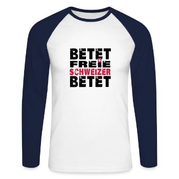 Betet freie Schweizer betet - Unisex Baseballshirt langarm - Weiß/Navy - Vorne - Nik (191cm)