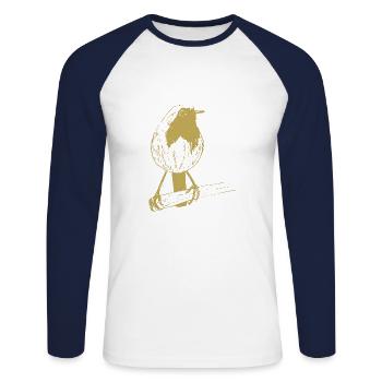 Illustrated designs with robins - Unisex Long Sleeve Baseball T-Shirt - white/navy - Front - Nik (191cm)