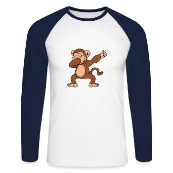 Dabbing Dab dancing monkey - Unisex Long Sleeve Baseball T-Shirt - white/navy - Front - Nik (191cm)