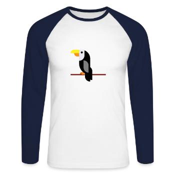 Toucan sur branche - T-shirt baseball manches longues Homme - blanc/marine - Devant - Nik (191cm)